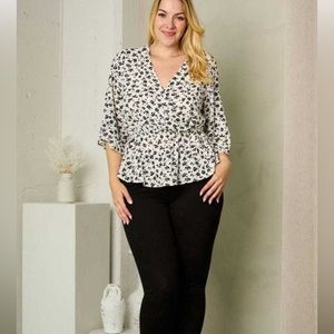 Zenobia Black & White Floral Peplum Tie Top